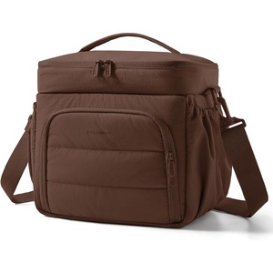 image:imageBAGSMART Puffy Insulated Lunch Bag Lightweight Large 14L Double Deck Lunch Box for Women Soft Cooler Tote for Office Work Travel Camping with Stretch Side Pockets Fits 40 oz Bottle BlackCoffee Brown