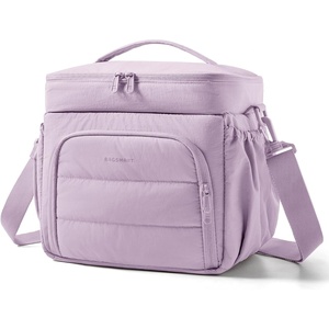 image:imageBAGSMART Puffy Insulated Lunch Bag Lightweight Large 14L Double Deck Lunch Box for Women Soft Cooler Tote for Office Work Travel Camping with Stretch Side Pockets Fits 40 oz Bottle BlackLavender Purple