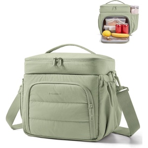 image:imageBAGSMART Puffy Insulated Lunch Bag Lightweight Large 14L Double Deck Lunch Box for Women Soft Cooler Tote for Office Work Travel Camping with Stretch Side Pockets Fits 40 oz Bottle BlackSage Green