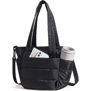 image:imageBAGSMART Lunch Bag Women Small Insulated Tote with Lunch Compartment Quilted Lightweight Puffy Tote Bag for Work Travel Outdoor Cherry Red01Black