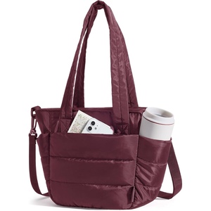 image:imageBAGSMART Lunch Bag Women Small Insulated Tote with Lunch Compartment Quilted Lightweight Puffy Tote Bag for Work Travel Outdoor Cherry RedCherry Red