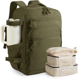 image:imageBAGSMART Travel Backpack for Women amp Men 173 inch Laptop Flight Approved Carry on Backpack with Shoe bag amp 2 Packing Cubes WaterResistant Large Business Travel Bag Weekender Bag  Navy BlueOlive Green