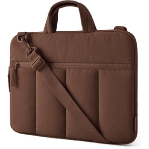 image:imageBAGSMART 1314 Inch Laptop Sleeve with Handle and Accessory Pocket for Work  Quilted Laptop Bag for Women with Shoulder Strap Compatible with M5 MacBook Air 13Pro 14 HP Dell Lenovo ASUS for TripSCoffee Brown