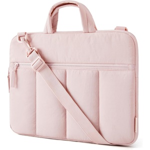 image:imageBAGSMART 1314 Inch Laptop Sleeve with Handle and Accessory Pocket for Work  Quilted Laptop Bag for Women with Shoulder Strap Compatible with M5 MacBook Air 13Pro 14 HP Dell Lenovo ASUS for TripSbaby Pink