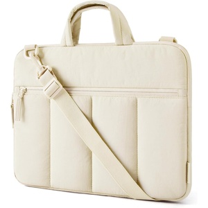 image:imageBAGSMART 1314 Inch Laptop Sleeve with Handle and Accessory Pocket for Work  Quilted Laptop Bag for Women with Shoulder Strap Compatible with M5 MacBook Air 13Pro 14 HP Dell Lenovo ASUS for TripSLight Beige