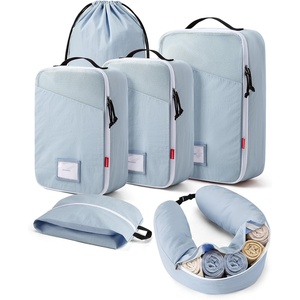 image:imageBAGSMART 6 Set Packing Cubes for Travel with Budget Airline Neck Pillow  Travel essentials Premium Taslan luggage organizers for all suitcases Ultimate budget airline hack 100 Personal item safeDawn Blue