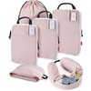 image:imageBAGSMART 6 Set Compression Packing Cubes Travel Essentials with Neck Pillow  Premium taslan organizer bags for budget airline carryons luggage suitcases closets cruisesBaby Pink