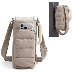 image:imageBAGSMART 40oz Water Bottle Holder with Strap Quilted Crossbody Purse Drink Carrier Gym Accessories for WomenCamel