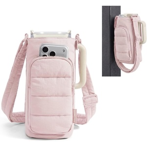 image:imageBAGSMART 40oz Water Bottle Holder with Strap Quilted Crossbody Purse Drink Carrier Gym Accessories for WomenPink