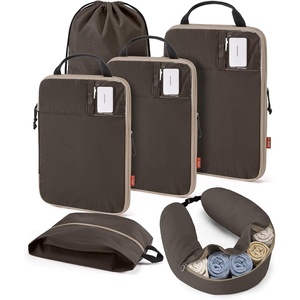 image:imageBAGSMART 6 Set Compression Packing Cubes Travel Essentials with Neck Pillow  Premium taslan organizer bags for budget airline carryons luggage suitcases closets cruisesCharcoal Grey