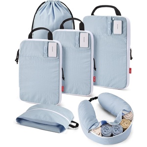 image:imageBAGSMART 6 Set Compression Packing Cubes Travel Essentials with Neck Pillow  Premium taslan organizer bags for budget airline carryons luggage suitcases closets cruisesDawn Blue