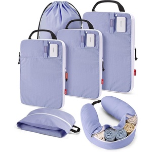 image:imageBAGSMART 6 Set Compression Packing Cubes Travel Essentials with Neck Pillow  Premium taslan organizer bags for budget airline carryons luggage suitcases closets cruisesPurple