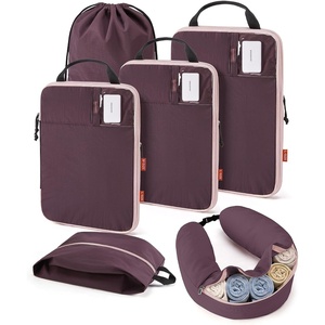 image:imageBAGSMART 6 Set Compression Packing Cubes Travel Essentials with Neck Pillow  Premium taslan organizer bags for budget airline carryons luggage suitcases closets cruisesCrimson Purple