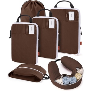 image:imageBAGSMART 6 Set Compression Packing Cubes Travel Essentials with Neck Pillow  Premium taslan organizer bags for budget airline carryons luggage suitcases closets cruisesCoffee Brown