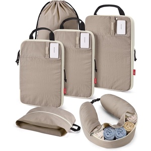 image:imageBAGSMART 6 Set Compression Packing Cubes Travel Essentials with Neck Pillow  Premium taslan organizer bags for budget airline carryons luggage suitcases closets cruisesCamal