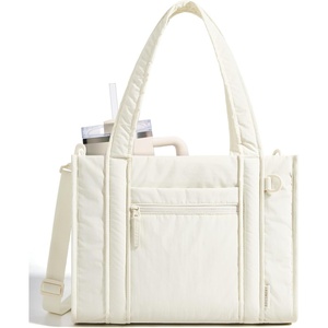 image:imageBAGSMART Boxy Tote Bag for Women Crossbody Bag with Zipper Crush Bow Purses for Travel Work CollegeCream