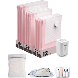 image:imageBAGSMART Vacuum Seal Storage Bags for Clothing Travel 18 Pack Travel Essentials Bundle includes Laundry Bag amp Waterproof Shoe Bag amp TSA Approved Toiletry Bag Hand Pump IncludedPink