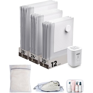 image:imageBAGSMART Vacuum Seal Storage Bags for Clothing Travel 18 Pack Travel Essentials Bundle includes Laundry Bag amp Waterproof Shoe Bag amp TSA Approved Toiletry Bag Hand Pump IncludedGray