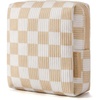 image:imageBAGSMART Small Corduroy Makeup Bag Cosmetic Pouch for Women with Pocket  For Purse Toiletry Pouch Soft Mini Cosmetics Bag Travel Essentials Cute Make Up Pouch with Slipin Pocket01Khaki Checkered Print Mini