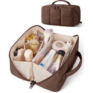 image:imageBAGSMART FlatOpen Makeup Bag Travel Cosmetic Organizer Bag for Women  Opens flat to easy access stays organized Lightweight waterresistant with dual zippers For travel home or daily useChocolate Brown