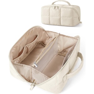 image:imageBAGSMART FlatOpen Makeup Bag Travel Cosmetic Organizer Bag for Women  Opens flat to easy access stays organized Lightweight waterresistant with dual zippers For travel home or daily useLight Beige
