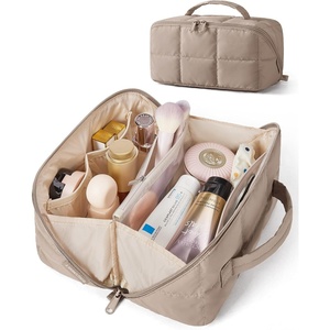 image:imageBAGSMART FlatOpen Makeup Bag Travel Cosmetic Organizer Bag for Women  Opens flat to easy access stays organized Lightweight waterresistant with dual zippers For travel home or daily useBrown