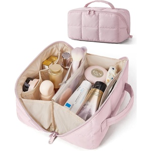 image:imageBAGSMART FlatOpen Makeup Bag Travel Cosmetic Organizer Bag for Women  Opens flat to easy access stays organized Lightweight waterresistant with dual zippers For travel home or daily useBaby Pink