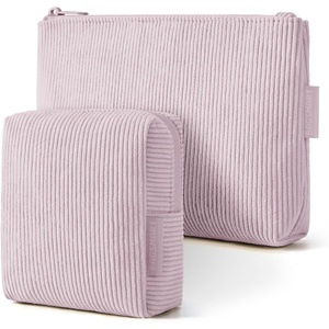 image:imageBAGSMART Small Corduroy Makeup Bag Cosmetic Pouch for Women with Pocket  For Purse Toiletry Pouch Soft Mini Cosmetics Bag Travel Essentials Cute Make Up Pouch with Slipin Pocket02Lavender Purple Set