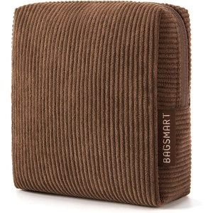 image:imageBAGSMART Small Corduroy Makeup Bag Cosmetic Pouch for Women with Pocket  For Purse Toiletry Pouch Soft Mini Cosmetics Bag Travel Essentials Cute Make Up Pouch with Slipin Pocket01Coffee Brown Mini