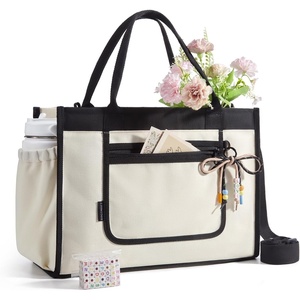 image:imageBAGSMART Personalized DIY Letter Bead Canvas Tote Bag  Gift Tote Bag for Women Crossbody Shoulder Bag with Ropeknot Bow Accent Teacher Gifts amp Birthday GiftsBeige