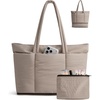 image:imageBAGSMART Puffer Tote Bag for Women Expandable Teacher Handbag wPouchLatte Brown