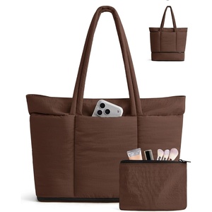 image:imageBAGSMART Puffer Tote Bag for Women Expandable Teacher Handbag wPouchCoffee Brown