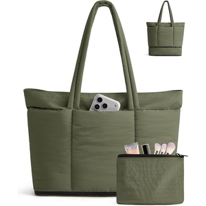 image:imageBAGSMART Puffer Tote Bag for Women Expandable Teacher Handbag wPouchForest Green
