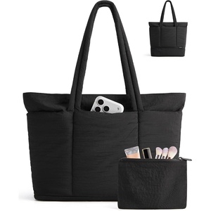 image:imageBAGSMART Puffer Tote Bag for Women Expandable Teacher Handbag wPouchJet Black