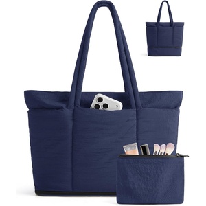image:imageBAGSMART Puffer Tote Bag for Women Expandable Teacher Handbag wPouchNavy Blue